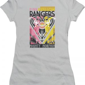 Ladies Pink and Yellow Rangers Mighty Morphin Power Rangers Shirt 90S3003 Small Official 90soutfit Merch