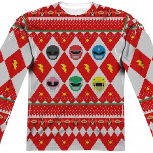 Power Rangers Ugly Faux Christmas Sweater Long Sleeve Tee 90S3003 Small Official 90soutfit Merch