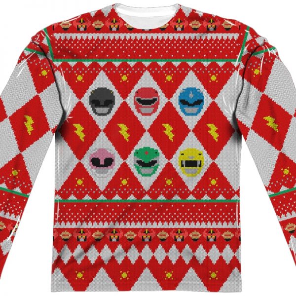 Power Rangers Ugly Faux Christmas Sweater Long Sleeve Tee 90S3003 Small Official 90soutfit Merch